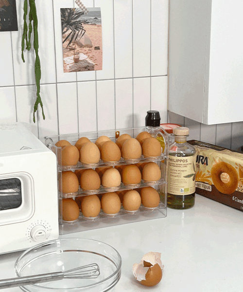 반자동 3단 30구 에그트레이 계란 한판 냉장고 정리 보관
