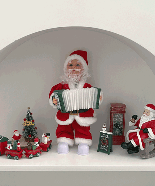 아코디언 연주하는 산타 인형 크리스마스 장식 소품 오브제