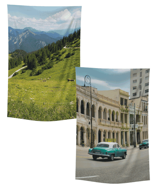 135X230CM 파티오 쉬폰 패브릭 포스터 커튼 세로형 18종 자연 풍경 인테리어 가리개 커튼